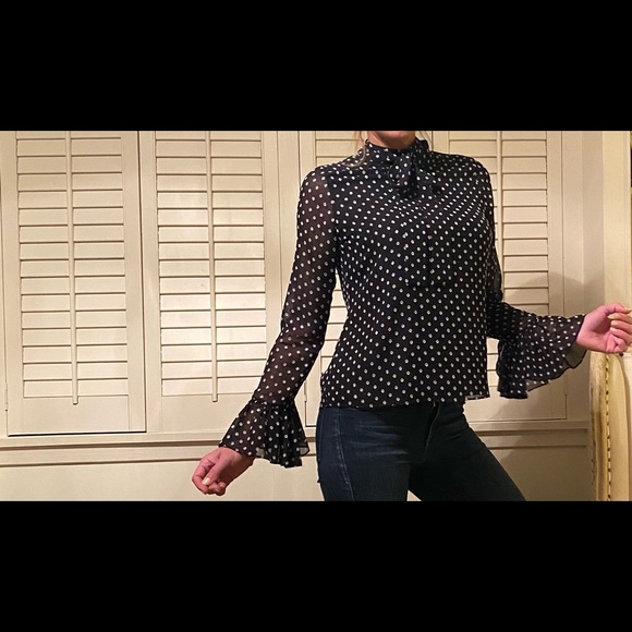 Alexis long ruffle sleeve neck tie blouse - Picture 3 of 12